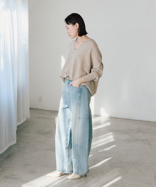 ワイドパンツ ジーンズ デニム デニムパンツ ソフトバレルデニム レディースの画像