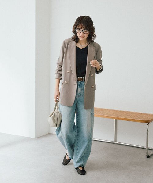 ワイドパンツ ジーンズ デニム デニムパンツ ソフトバレルデニム レディースの画像