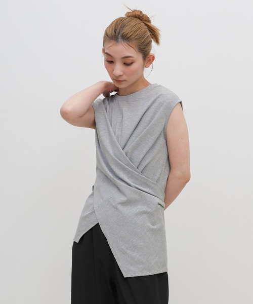 MA_JULIUS グレー ドレープネック ノースリーブトップス select MOCA（セレクトモカ） tシャツ ウエストラップノースリーブ