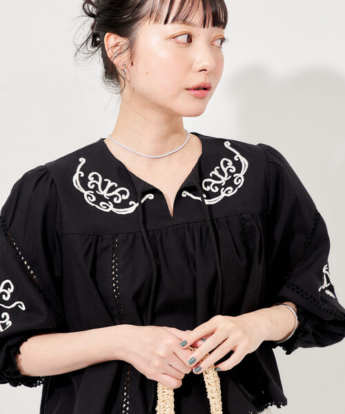 新品☆アンスリード☆裾ドゥローストリングシャツ☆フリーサイズ FREAK'S STORE（フリークスストア） ブラウス シャツ インド パッチ