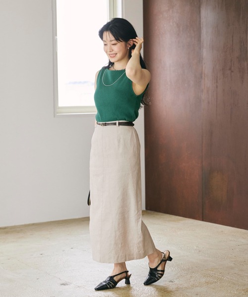 COHINA（コヒナ） ロング スカート ストレッチリネンIラインスカート
