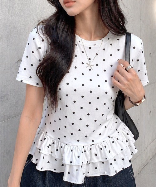 SHEENA（シーナ） tシャツ 半袖 ドットフリル半袖Tシャツ レディース