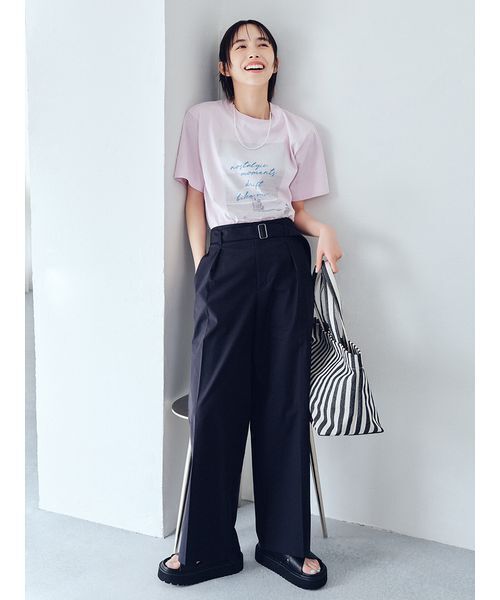 ワイドパンツ パンツ 「吸水速乾」「接触冷感」「UVカット」「ウォッシャブル」マルチファンクションセミワイドタックパンツ レディースの画像