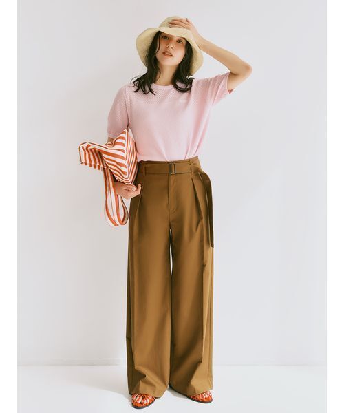 ワイドパンツ パンツ 「吸水速乾」「接触冷感」「UVカット」「ウォッシャブル」マルチファンクションセミワイドタックパンツ レディースの画像