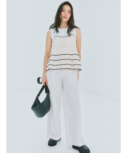 ワイドパンツ パンツ 「吸水速乾」「接触冷感」「UVカット」「ウォッシャブル」マルチファンクションセミワイドタックパンツ レディースの画像