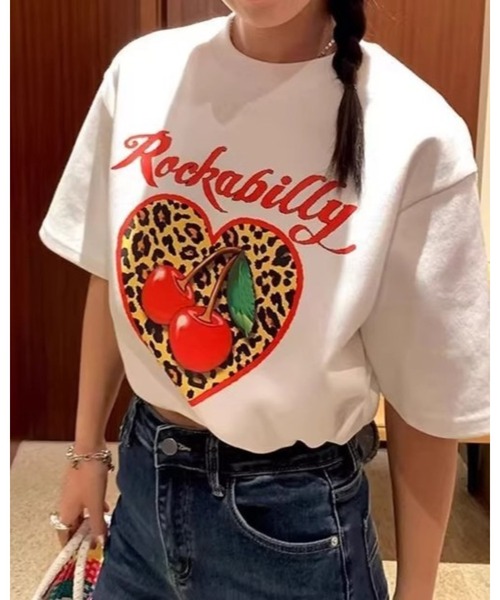 CHEER（チアー） tシャツ 半袖 ヒョウ柄 ハート チェリー プリント