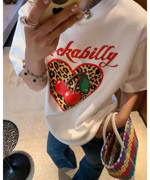 CHEER（チアー） tシャツ 半袖 ヒョウ柄 ハート チェリー プリント