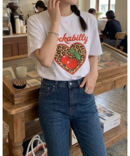 CHEER（チアー） tシャツ 半袖 ヒョウ柄 ハート チェリー プリント