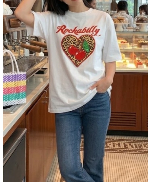 CHEER（チアー） tシャツ 半袖 ヒョウ柄 ハート チェリー プリント