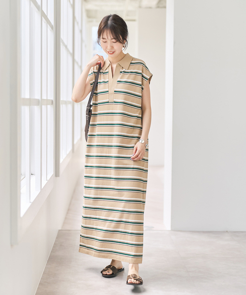 Spick&Span ポロシャツチュニックニットワンピ Spick＆Span（スピック アンド スパン） ワンピース マルチボーダー