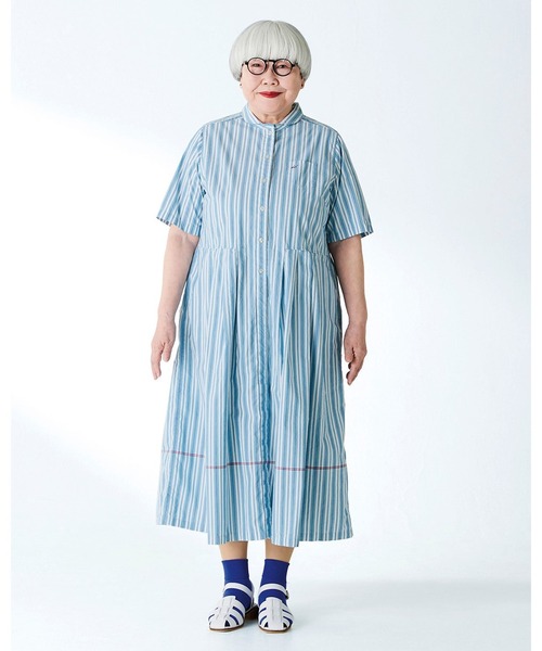 「Sunny clouds」 7分袖ワンピース LL ライトブルー レディース_画像4