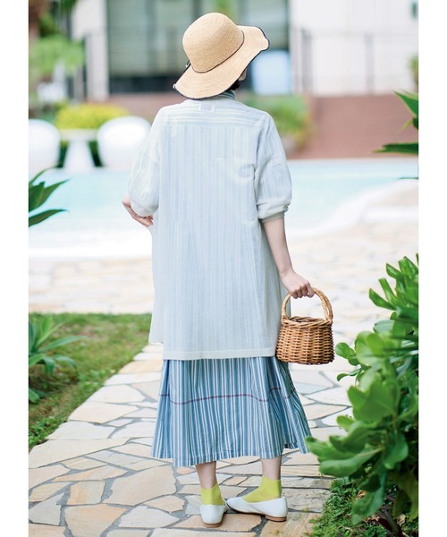 「Sunny clouds」 7分袖ワンピース LL ライトブルー レディース_画像6