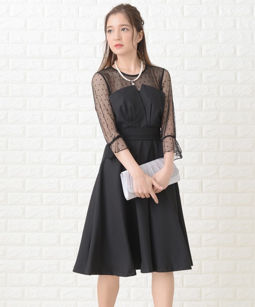 Lace Ladies（レースレディース） ドレス リボン付きドット柄レース