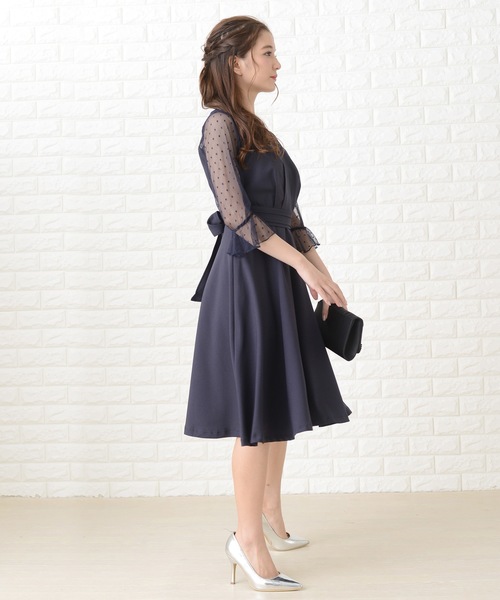 レースレディース　美品　ドットレースビスチェ風ドレス 　リボン　ウォッシャブルL GI5786EW01608_1_l.jpg