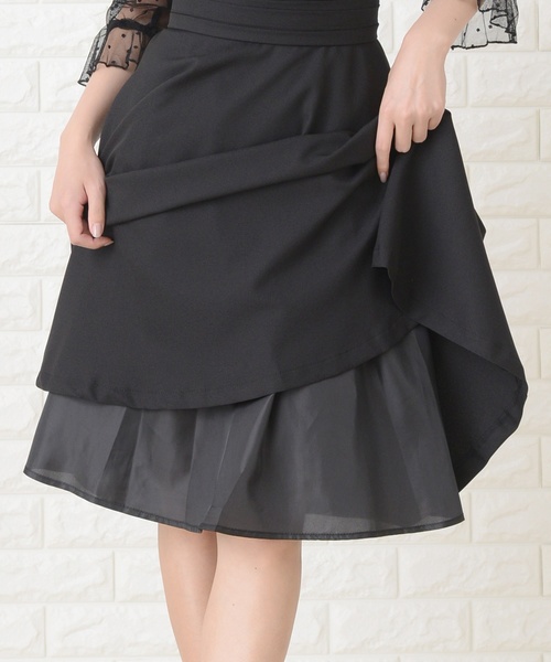 Lace Ladies ドレス リボン付きドット柄レース×ビスチェ 膝下丈