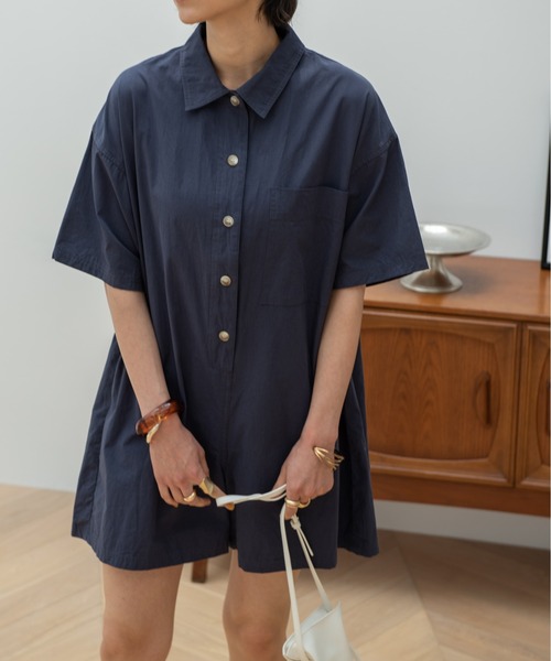 HANNE オールインワン シャツショートロンパース : ZOZOTOWN