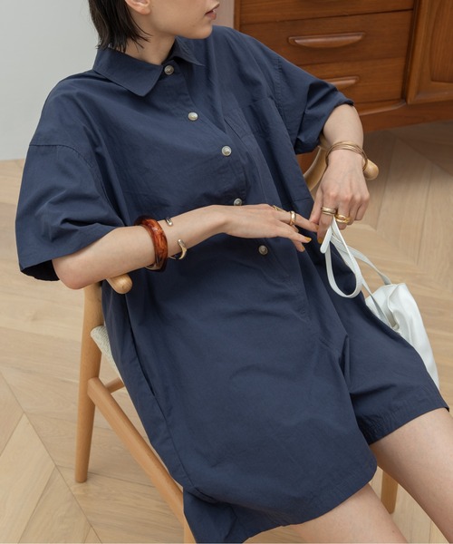 HANNE オールインワン シャツショートロンパース : ZOZOTOWN