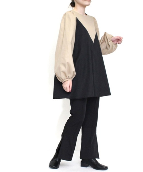 ブラウス シャツ ブロード×ツイル切替ボリュームブラウス レディース STYLEBLOCK ブラウス シャツ ブロード×ツイル切替ボリューム