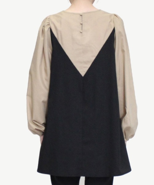 ブラウス シャツ ブロード×ツイル切替ボリュームブラウス レディース STYLEBLOCK ブラウス シャツ ブロード×ツイル切替ボリューム