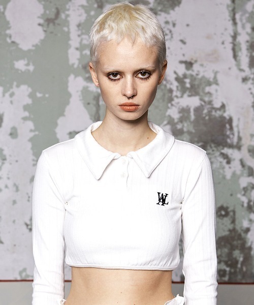 ブラウス シャツ A'GEM/9 × .kom「WOOALONG/ウアロン」Signature collar button crop top/ラーボタ