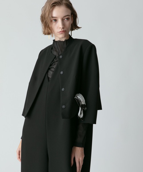 ノーカラージャケット 長袖 ショート丈 allureville ジャケット ノーカラージャケット ダブルクロスノー
