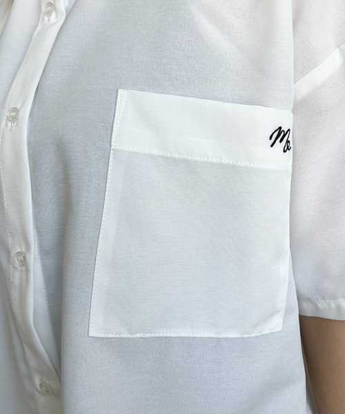 moment+ ブラウス シャツ ワンポイント刺繍半袖オックスシャツ 
