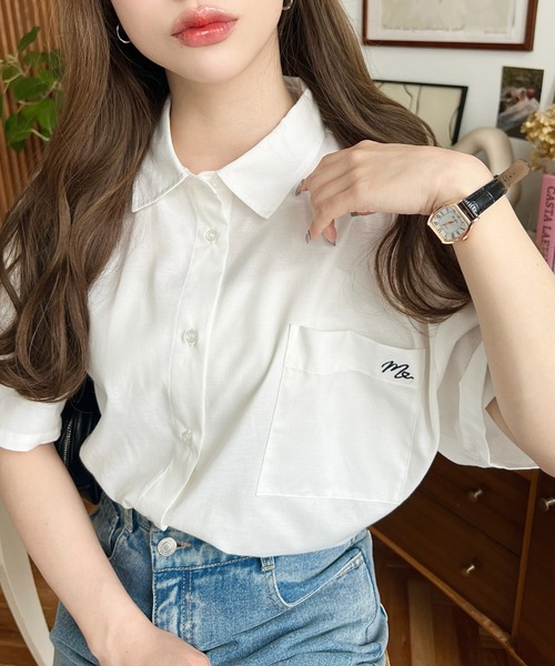 ブラック刺繍ブラウス半袖 刺繍切替 前あきブラウス（シャツ・ブラウス） | one'sterrace