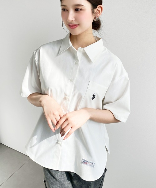 moment+ ブラウス シャツ U.S.POLO ASSN.ワンポイント刺繍半袖オックス