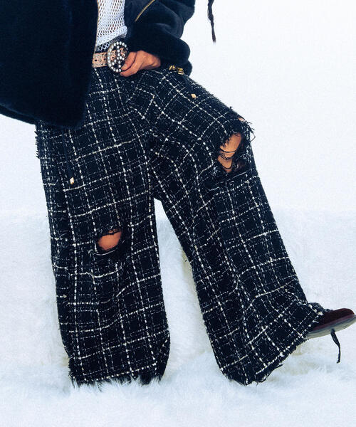 DANKE SCHON パンツ DankeSchon/ダンケシェーン/DAMAGE TWEED WIDE 