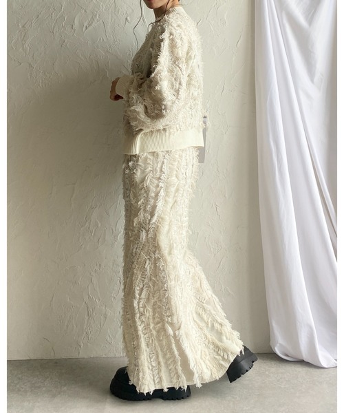 She's Closet スカート ウェーブ柄ミックスフリンジジャガード