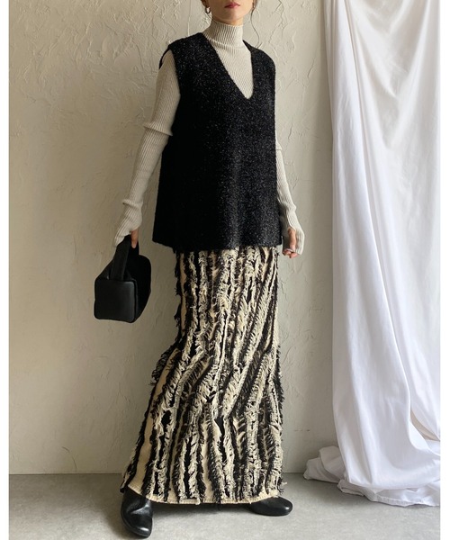 She's Closet スカート ウェーブ柄ミックスフリンジジャガード