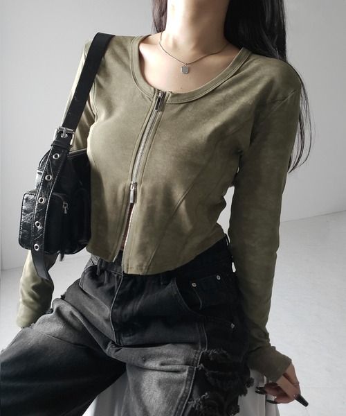 カーディガン 「 ２color 」ダブルジップヴィンテージカットソーカーディガン ／  double zip vintage cut sew card me+em select カーディガン 「 2color 」ダブルジップ