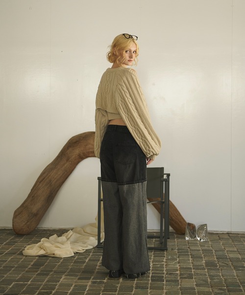 ニット セーター Knit ensemble　　ニットアンサンブル レディース loin nuit アンサンブル cable knit ensemble / ケーブルニット