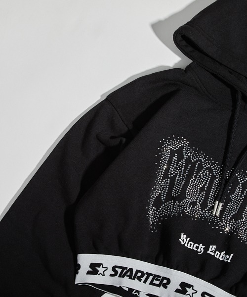 送料関税込み[STARTER]男女兼用★CHAO&PSSSSTパーカー★大人気★ STARTER BLACK LABEL パーカー 裏起毛ショート丈裾ロゴテープ付