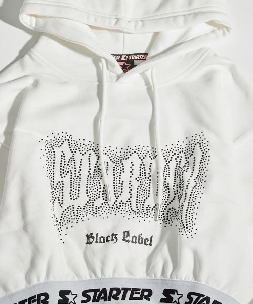 送料関税込み[STARTER]男女兼用★CHAO&PSSSSTパーカー★大人気★ STARTER BLACK LABEL パーカー 裏起毛ショート丈裾ロゴテープ付