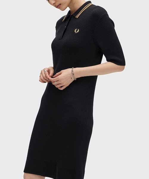 ワンピース FRED PERRY Ribbed Collar Shirt Dress FRED PERRY ワンピース Ribbed Knitted Shirt Dress／リブニット
