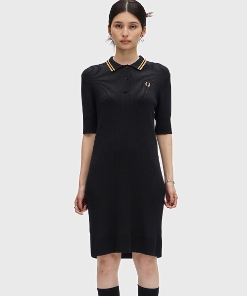 FRED PERRY ワンピース Ribbed Knitted Shirt Dress／リブニット