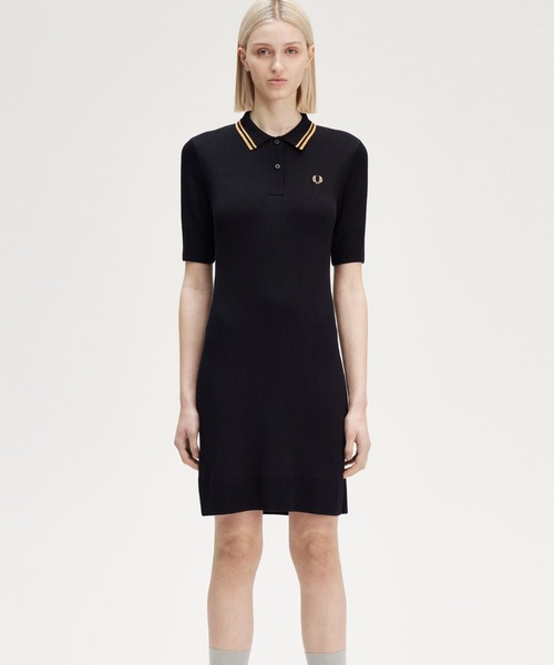 くろ　FRED PERRYポロシャツワンピ FRED PERRY フレッドペリー ポロシャツ 半袖 メンズ クレープ