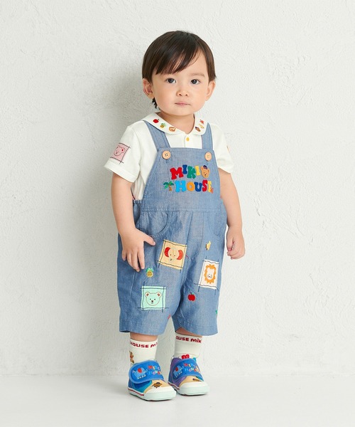 MIKI HOUSE サロペット オーバーオール ミキハウスベア 5分丈
