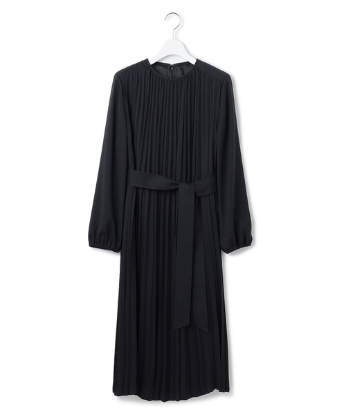 極美品★23区　クリスタルアムンゼンプリーツワンピース　ブラック　38 23区（ニジュウサンク） ワンピース クリスタルアムンゼン プリーツ