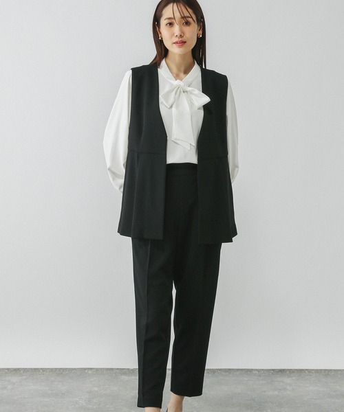ひろのぶ GLOBAL WORK パンツドレス ペプラムベスト＊ブラウスパンツセット