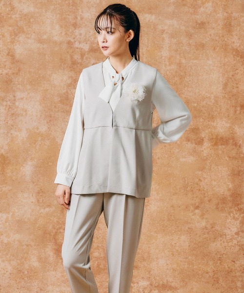 ペプラムベストパンツSET グレー GLOBAL WORK パンツドレス ペプラムベスト＊ブラウスパンツ