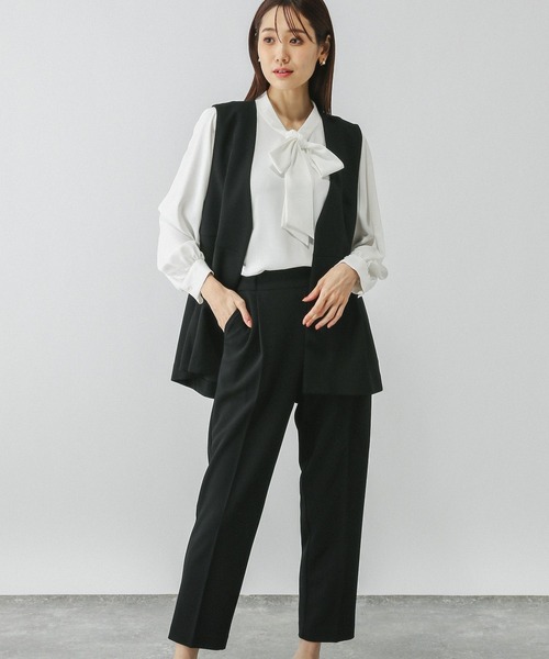 ペプラムベストパンツSET グレー GLOBAL WORK パンツドレス ペプラムベスト＊ブラウスパンツ