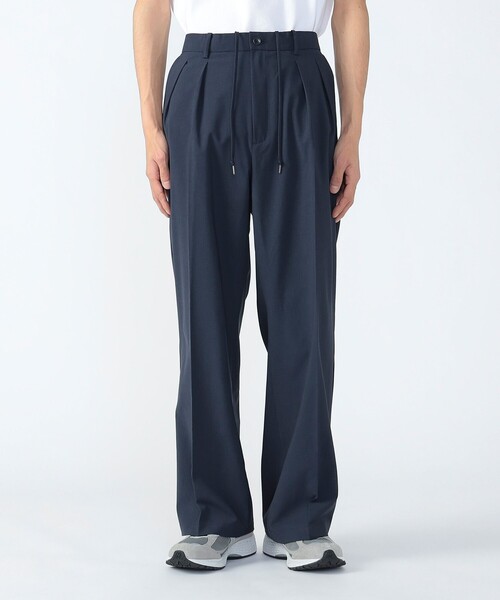 【美品】BEAMS+ 2タック ワイド テーパード トラウザーズ パンツ M BEAMS HEART スラックス ポリエステルトロ 2タック ワイドパンツ