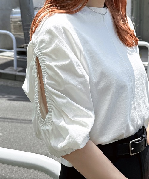 Freesia tシャツ 半袖 袖スリットオープンショートトップス レディース