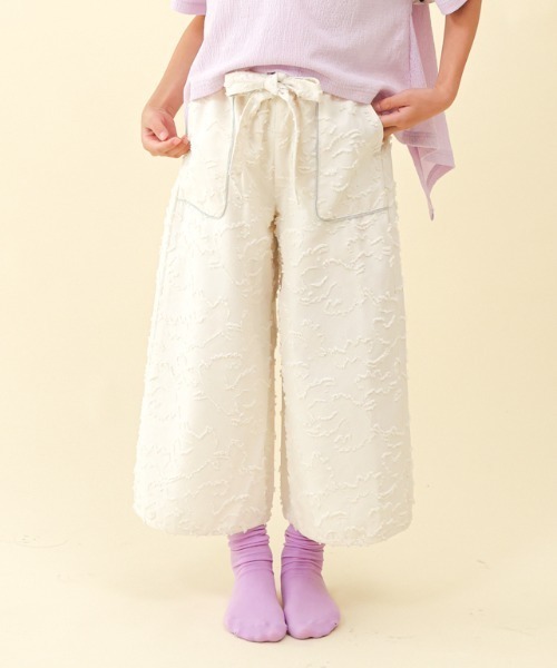 ワイドパンツ パンツ フリンジラインベイカーワイドパンツ キッズ 子供服 女の子の画像
