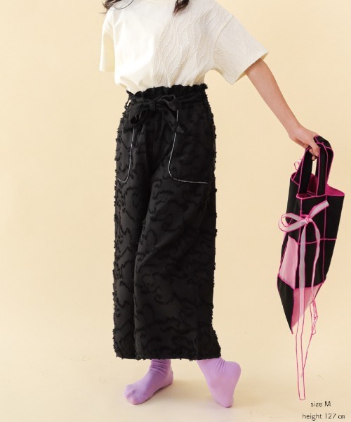ワイドパンツ パンツ フリンジラインベイカーワイドパンツ キッズ 子供服 女の子の画像