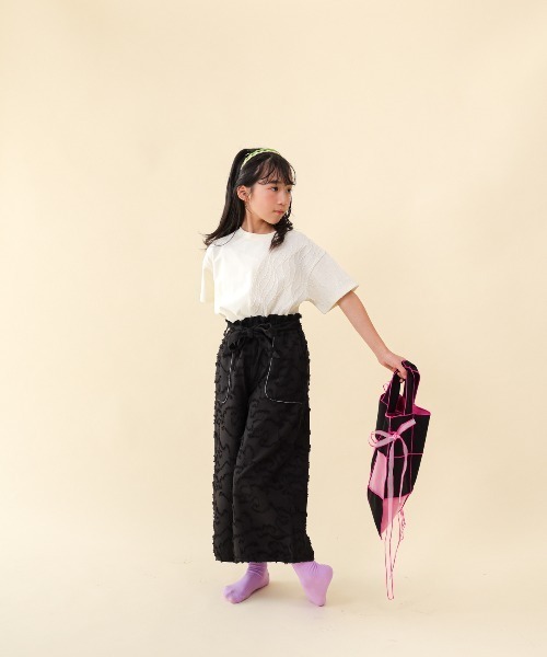 ワイドパンツ パンツ フリンジラインベイカーワイドパンツ キッズ 子供服 女の子の画像