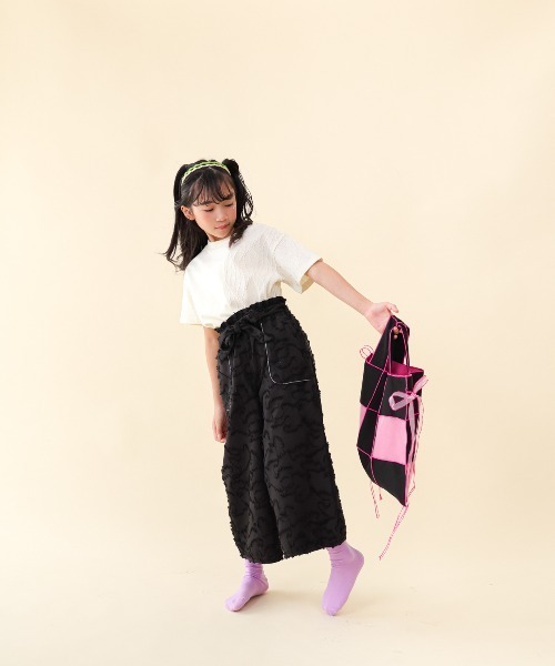 ワイドパンツ パンツ フリンジラインベイカーワイドパンツ キッズ 子供服 女の子の画像
