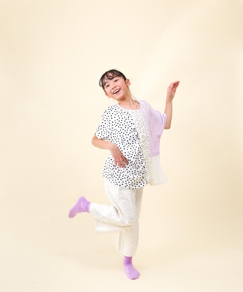 ワイドパンツ パンツ フリンジラインベイカーワイドパンツ キッズ 子供服 女の子の画像
